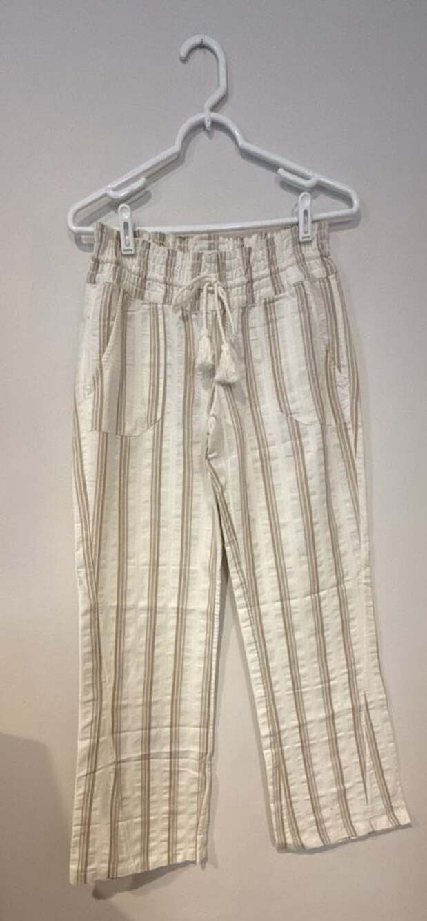 Roxy Women's Striped Linen-Blend Wide-Leg Pull-On Pants